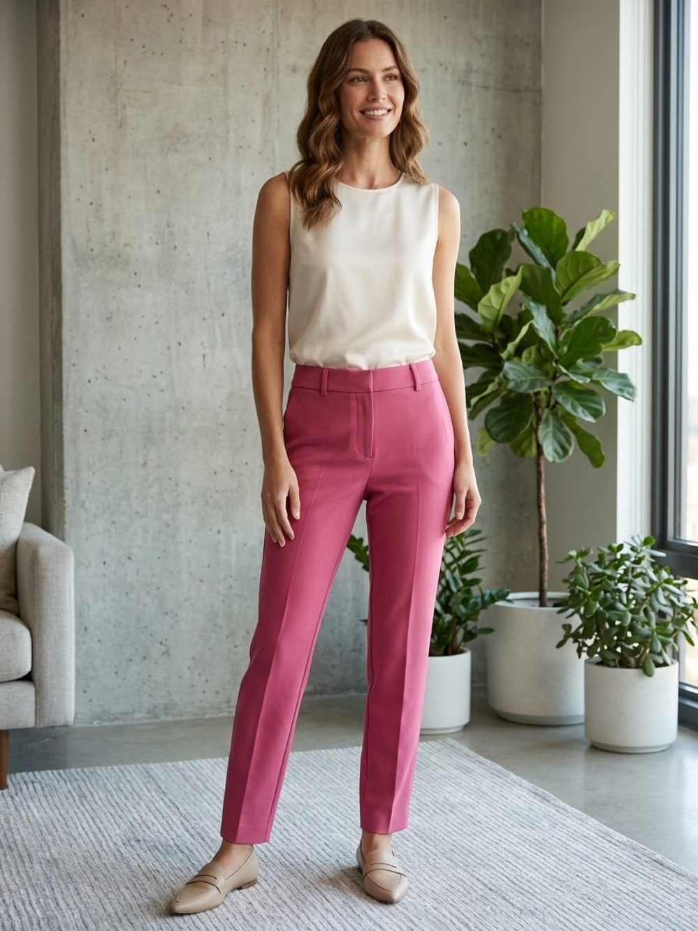 White House Black Market Rose-Pink Tailored Ankle Pants